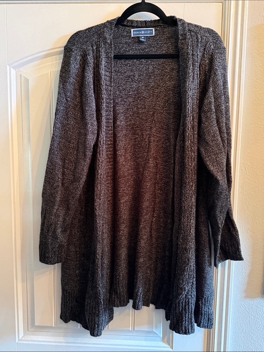 Karen Scott Charcoal Open-Front Cardigan Sweater